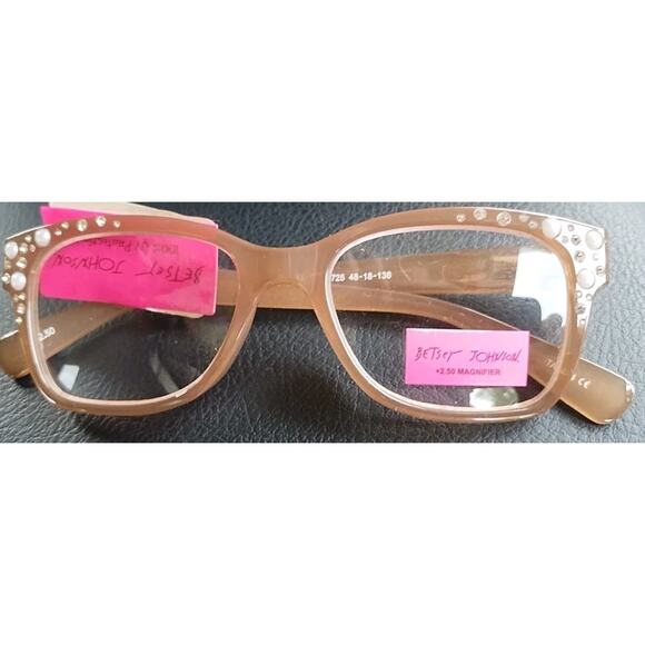 NEW +2.50 Betsey Johnson Brown Pearls Reading Glasses 100% UV Protection - Picture 1 of 7